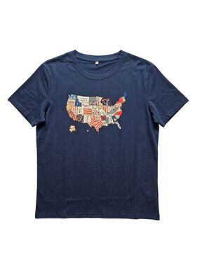 NWOT | Navy Blue USA Patchwork Map Graphic T-Shirt Inspirational | XL